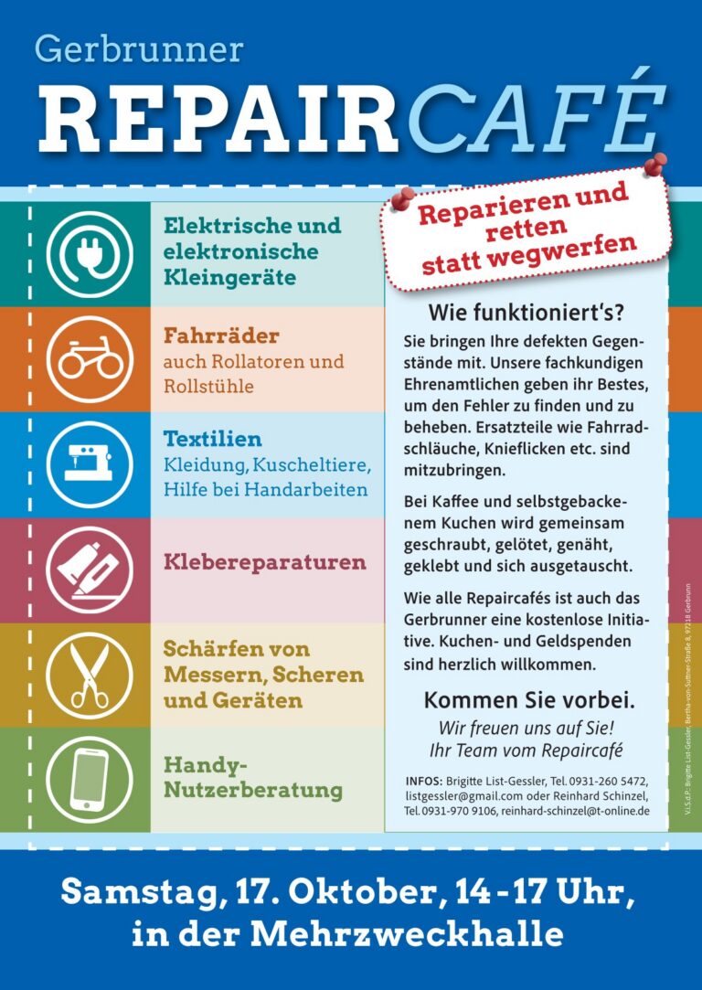 Gerbrunner RepairCafe am 17.10.2026, Mehrzweckhalle